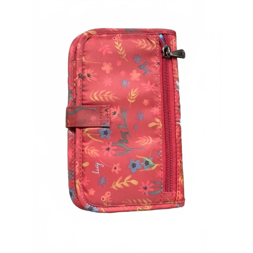 Lug Tandem Wallet Red Floral Live Laugh Love Quilted RFID 7.5x4.5in